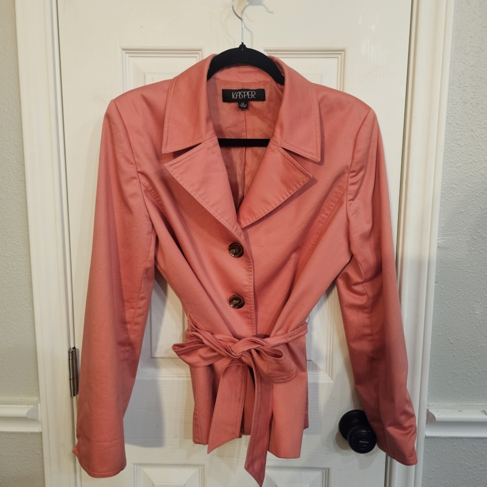 Vintage Kasper Salmon Button Front Belted Jacket